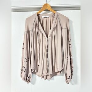 Astr Tan Long Sleeve Relaxed Blouse